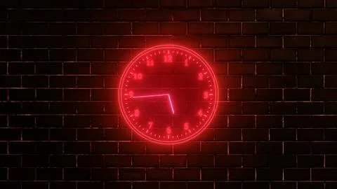 Neon clock isolated, counting down analog clock symbol, Glowing neon clock Stock Illustration