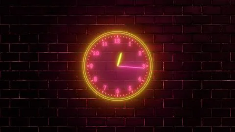 Neon clock isolated, counting down analog clock symbol, Glowing neon clock Stock Illustration