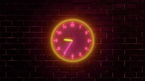 Neon clock isolated, counting down analog clock symbol, Glowing neon clock Stock Illustration