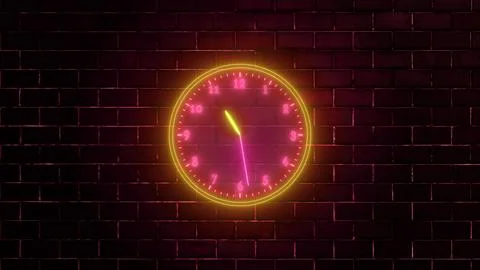 Neon clock isolated, counting down analog clock symbol, Glowing neon clock Stock Illustration