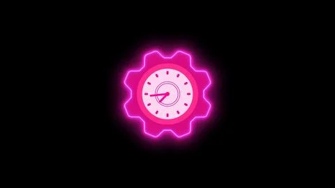 Neon clock isolated, counting down analog clock symbol, Glowing neon clock Stock Illustration