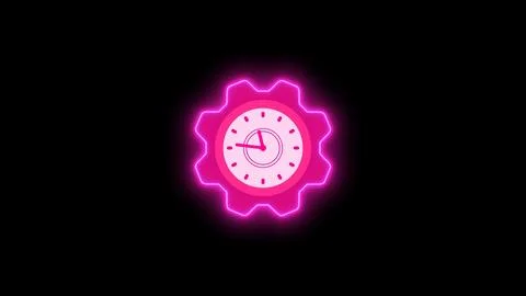 Neon clock isolated, counting down analog clock symbol, Glowing neon clock Stock Illustration