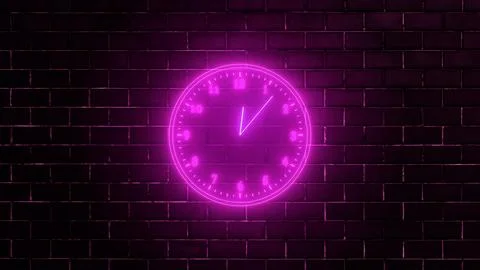 Neon clock isolated, counting down analog clock symbol, Glowing neon clock Stock Illustration