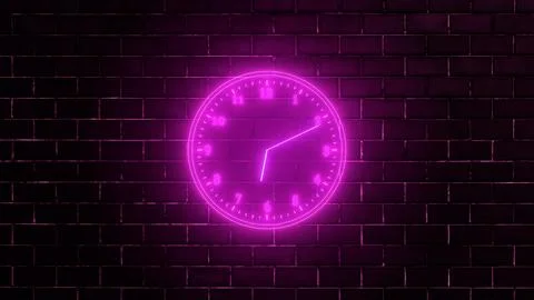 Neon clock isolated, counting down analog clock symbol, Glowing neon clock Stock Illustration