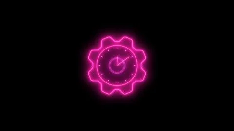 Neon clock isolated, counting down analog clock symbol, Glowing neon clock Stock Illustration