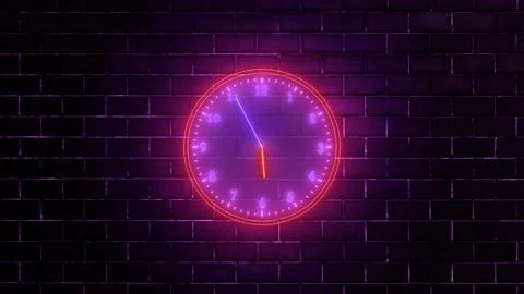 Neon clock isolated, counting down analog clock symbol, Glowing neon clock Stock Illustration
