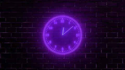 Neon clock isolated, counting down analog clock symbol, Glowing neon clock Stock Illustration