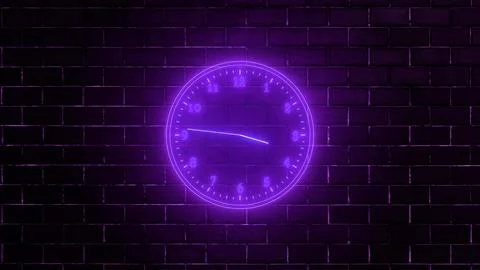 Neon clock isolated, counting down analog clock symbol, Glowing neon clock Stock Illustration