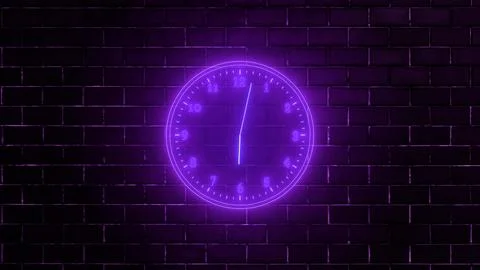 Neon clock isolated, counting down analog clock symbol, Glowing neon clock Stock Illustration