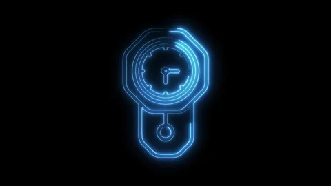 Neon clock with pendulum animation loop blue futuristic design on black bac.. Stock Footage 316840154