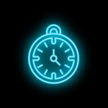 Neon clock shining in the dark showing time passing by Stock Illustration
