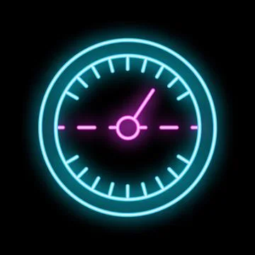 Neon clock showing half past the hour on black background Stock Illustration