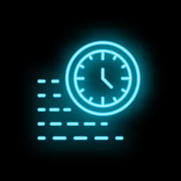 Neon clock showing passing time on black background Stock Illustration