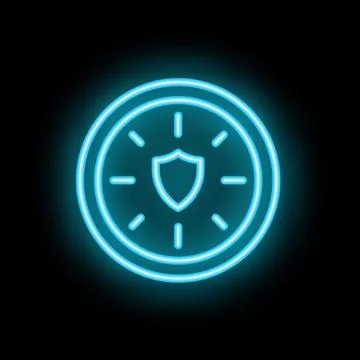 Neon clock showing security shield on black background Stock Illustration