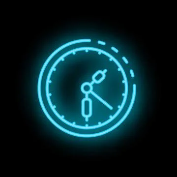 Neon clock showing seven o'clock on black background Stock Illustration