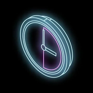 Neon clock showing six o'clock on dark background Stock Illustration