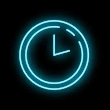 Neon clock showing three o'clock on black background Stock Illustration