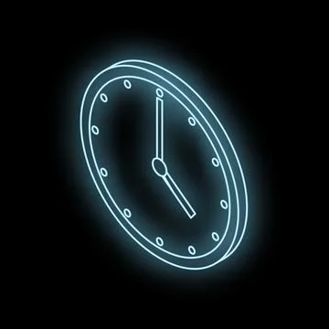 Neon clock showing time on black background Stock Illustration