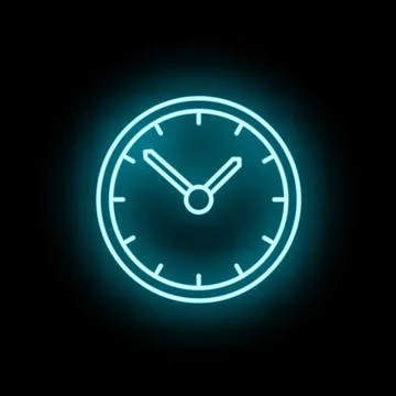 Neon clock showing time deadline schedule management 库存插图