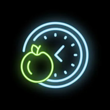 Neon clock showing time for intermittent fasting diet Stock Illustration