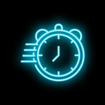 Neon clock showing time passing quickly on black background Stock Illustration