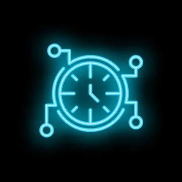 Neon clock showing time passing connected with circuit board lines Stock Illustration