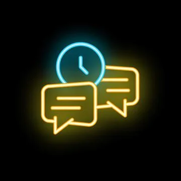 Neon clock showing urgency of messages on black background Stock Illustration