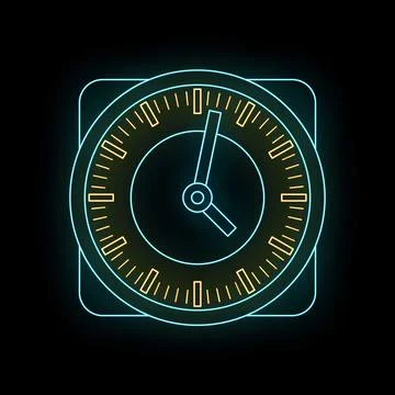 Neon clock symbol showing time concept Illustrazione stock