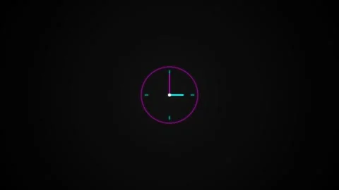 Neon clock ticking on a dark background showing time progression Stock Footage 346430935