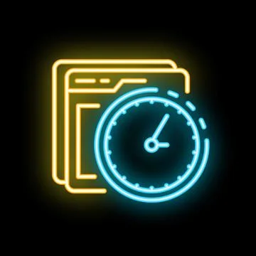 Neon clock ticking over computer window icon Illustrazione stock