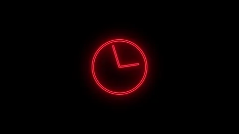 Neon clock Timer animation 4k. neon light analog clock isolated animated on.. Video stock 306558304
