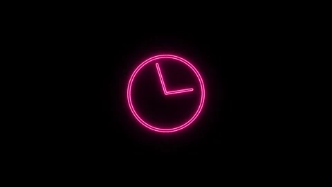 Neon clock Timer animation 4k. neon light analog clock isolated animated on.. Video stock 306558306