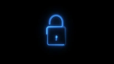 Neon Closing and opening lock icon animated video Stock Footage 310250447