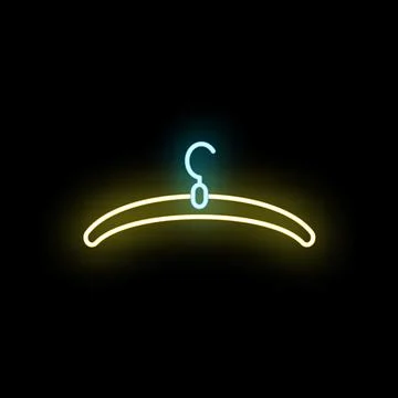 Neon clothes hanger glowing in blue and yellow light Stock Illustration