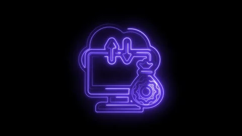Neon cloud computer money bag gear icon animation digital finance technology Stock Footage 333967304