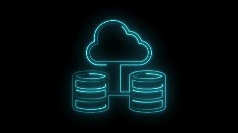 Neon cloud computing and database connection concept animated on black Stock Footage 322975076