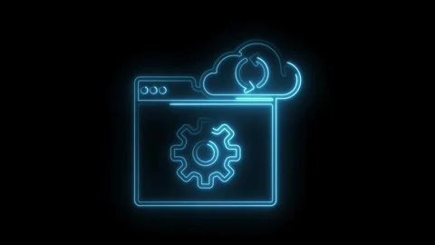 Neon cloud computing animation with gear configuration icon on black backgr.. Video stock 316673045