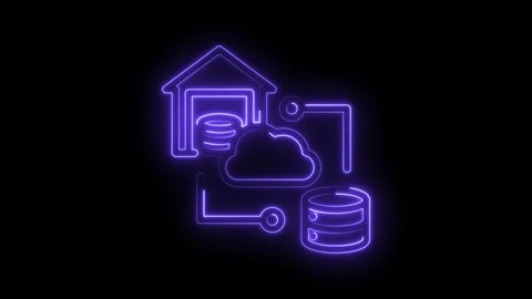 Neon cloud computing architecture illustration on black background for Video stock 330782658