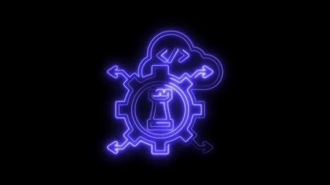 Neon cloud computing chess strategy with gear arrows and coding symbols ani.. Video stock 312316093