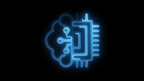 Neon cloud computing chip illustration on black background Stock Footage 308178034