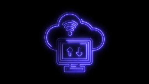 Neon cloud computing concept animation with server data transfer and wirele.. Video stock 314540077