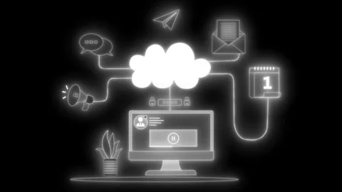 Neon cloud computing concept with connected icons animation Vídeos de archivo 334764175