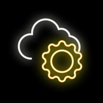 Neon cloud computing configuration gear symbol on black background Illustrazione stock