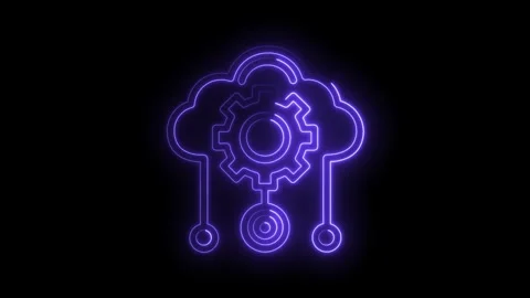 Neon cloud computing configuration icon animation glowing light technology Stock Footage 322961481