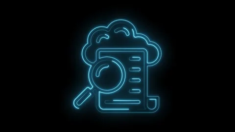 Neon cloud computing data analysis with magnifying glass on dark background Stock Footage 322976598