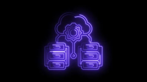 Neon cloud computing data storage and processing gear animation digital tec.. Stock Footage 346011602