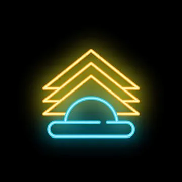 Neon cloud computing data storage upload icon on black background Stock Illustration