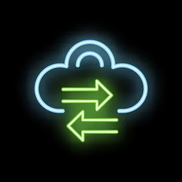 Neon cloud computing data storage transferring symbol icon graphic Illustrazione stock