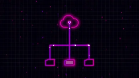 Neon Cloud Computing Data Transfer Motion Graphic with Glowing Folders Stock-Footage 342109211