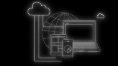 Neon cloud computing devices icons animation Vidéo 334763814